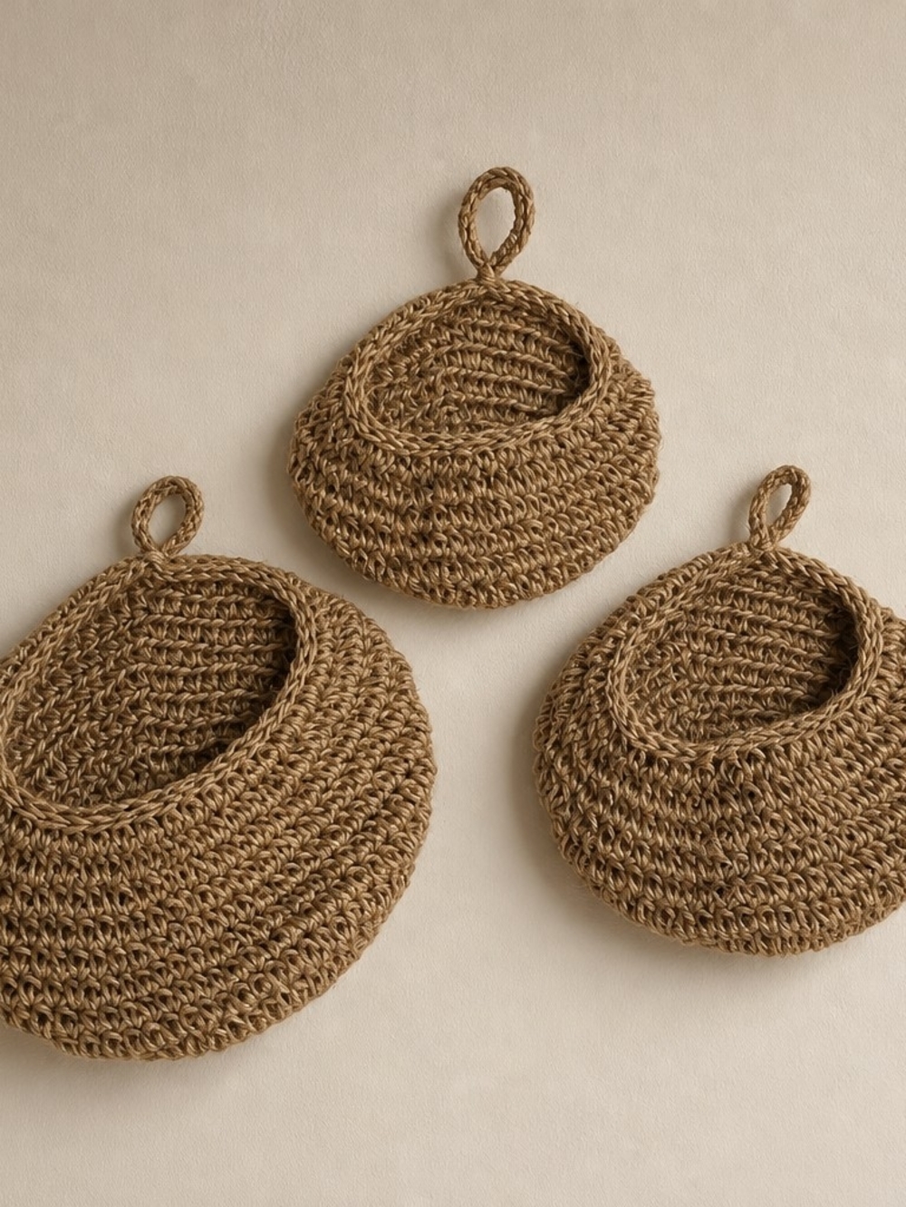 Three Woven Seagrass Hanging Basket - Natural Brown